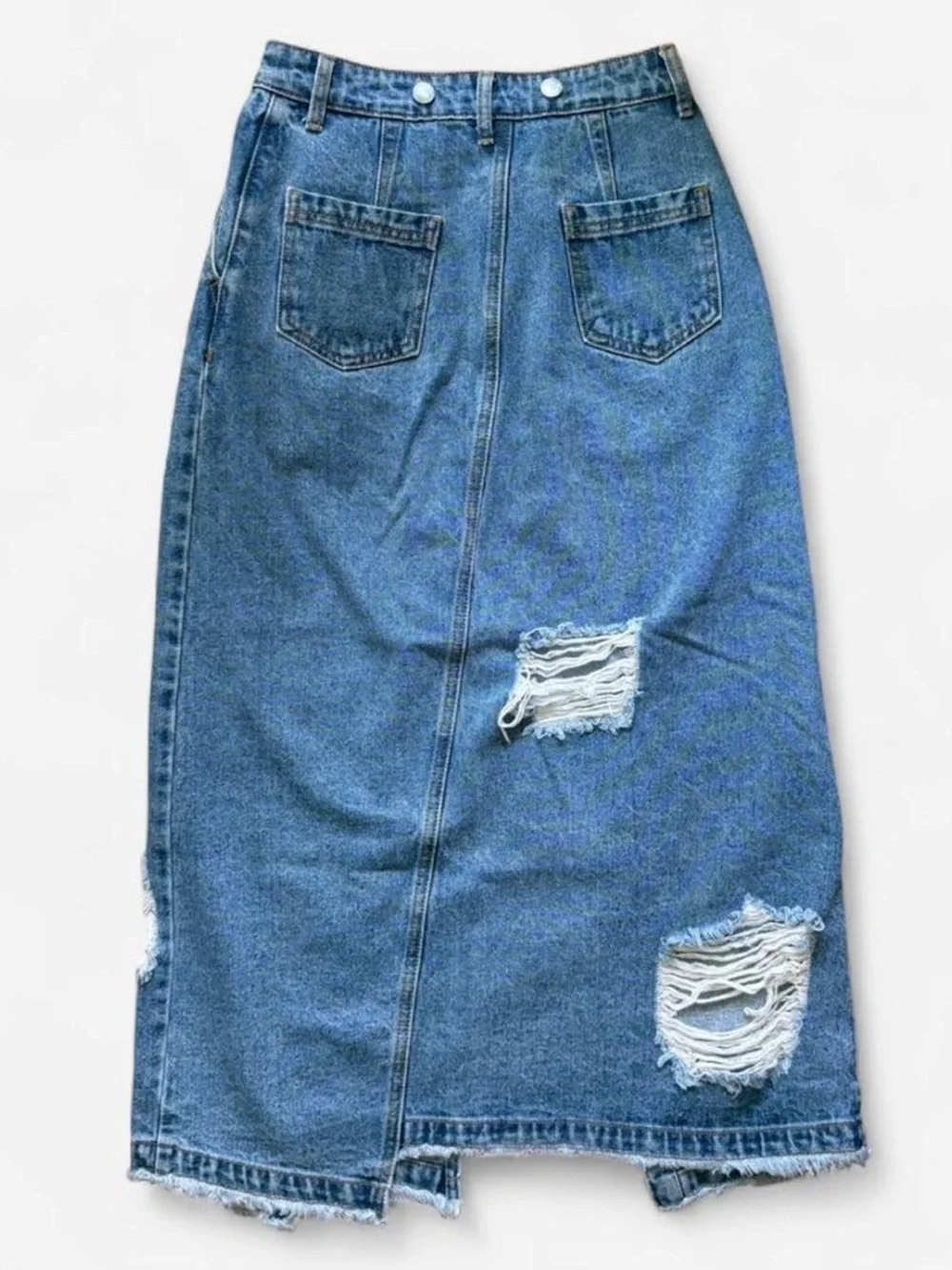 Asymmetrical Denim Midi Skirt<3